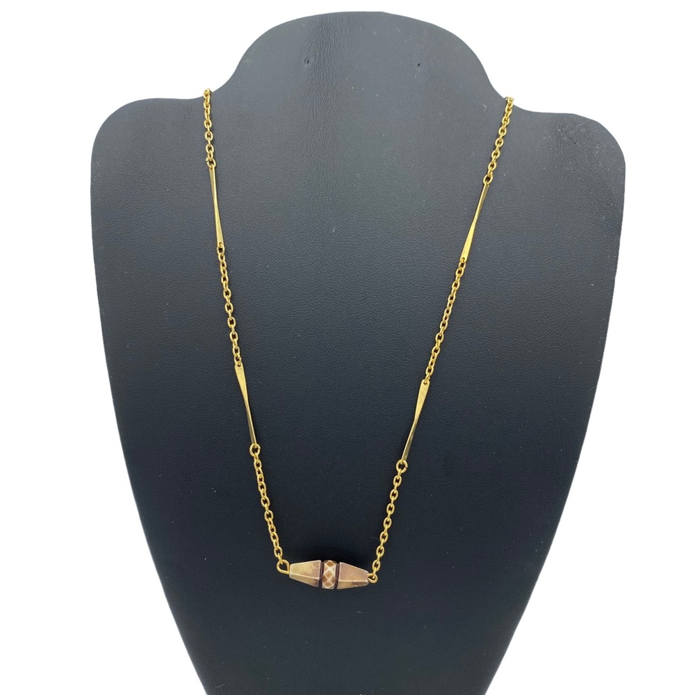 Vintage Bohemian Hippie Tan Brown Wooden Bead Golden Necklace